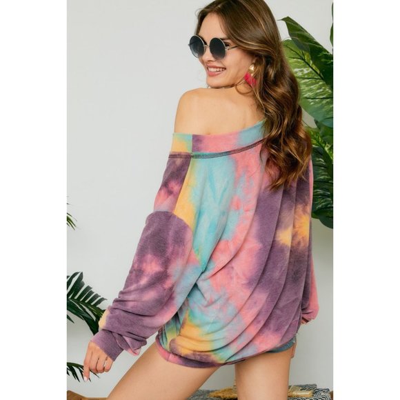 Tie Dye Oversized Big V-Neck Top - Picture 4 of 6